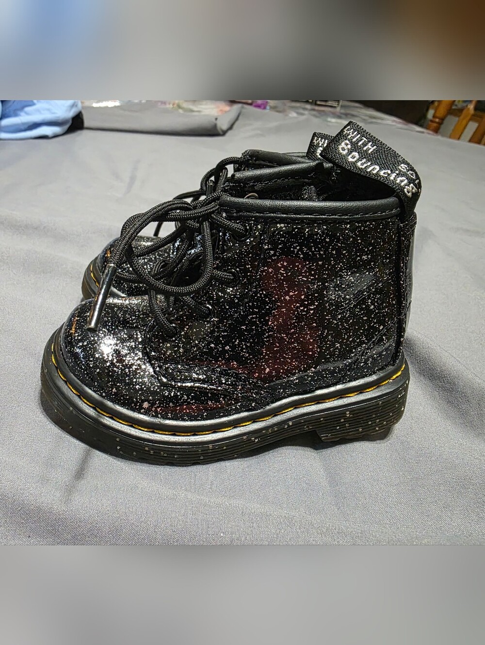 Dr. Martens Kids Black Glitter Lace-Up Boots